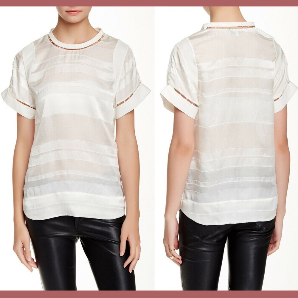 NWT‎ $453 IRO Loon Sheer Stripe Silk Tee in Ecru [SZ 40 ]